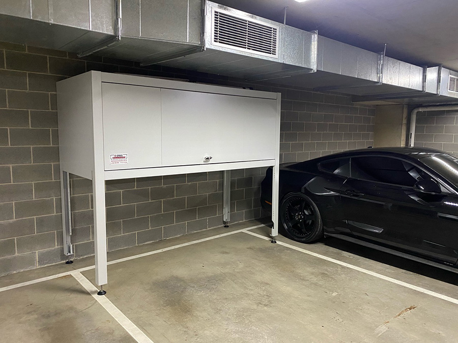 Over car bonnet storage for apartment basements